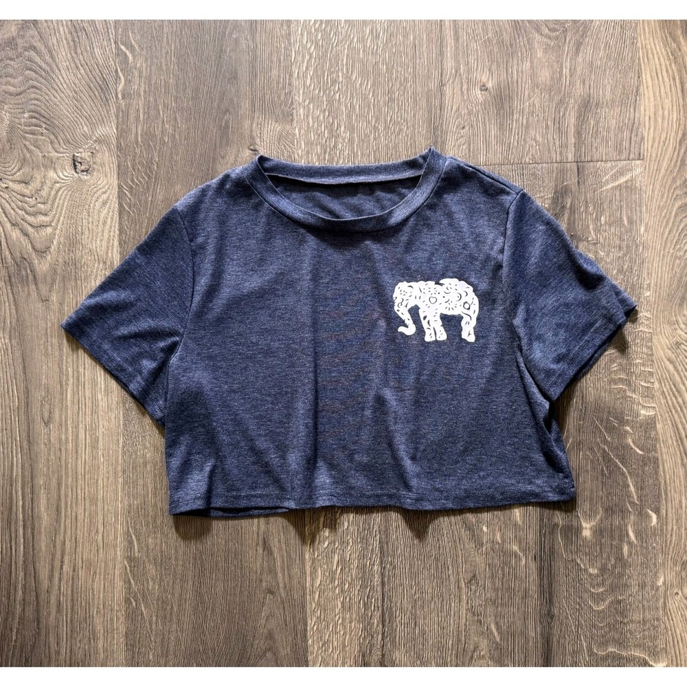 Shein Elephant Graphic Crop Top S Gray Cotton Blend Short Sleeve Excellent